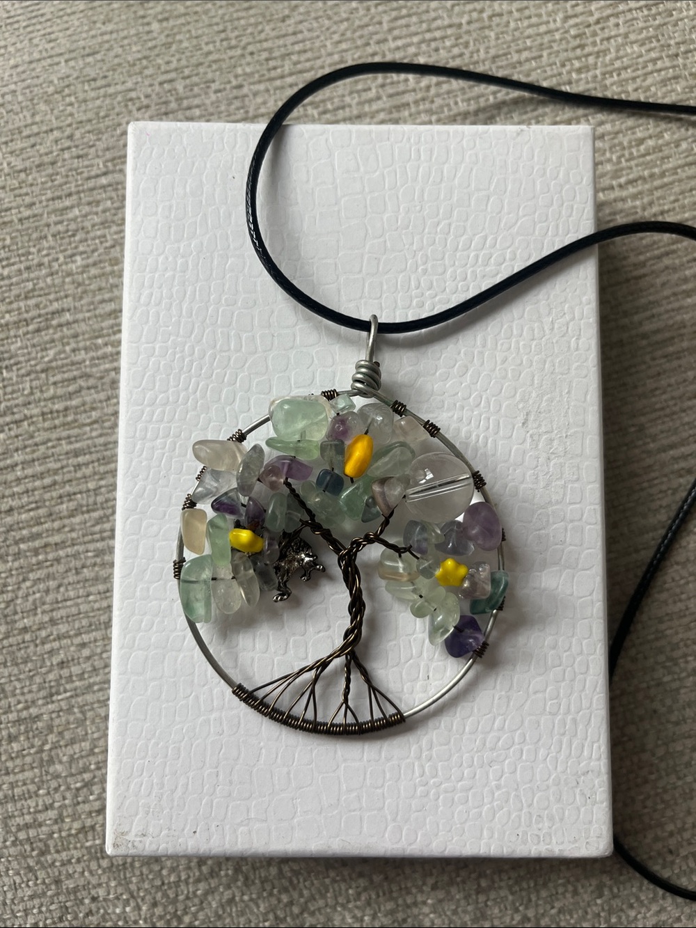 Handmade Tree of Life Multicolor Crystal Pendant Necklace